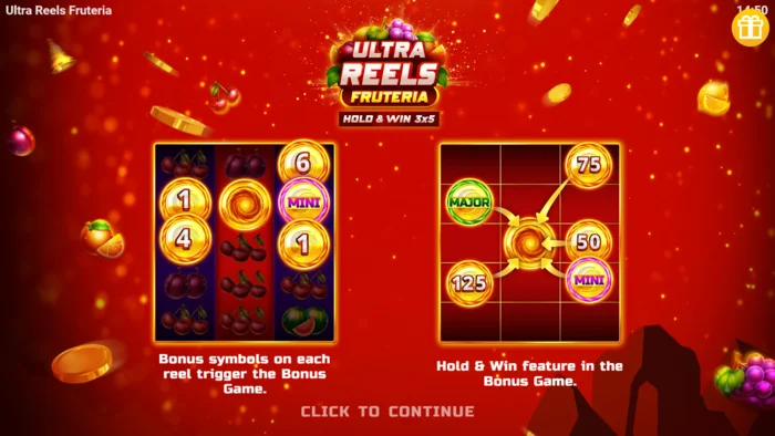 Ultra Reels Fruteria – početni izbornik i gumb za pokretanje